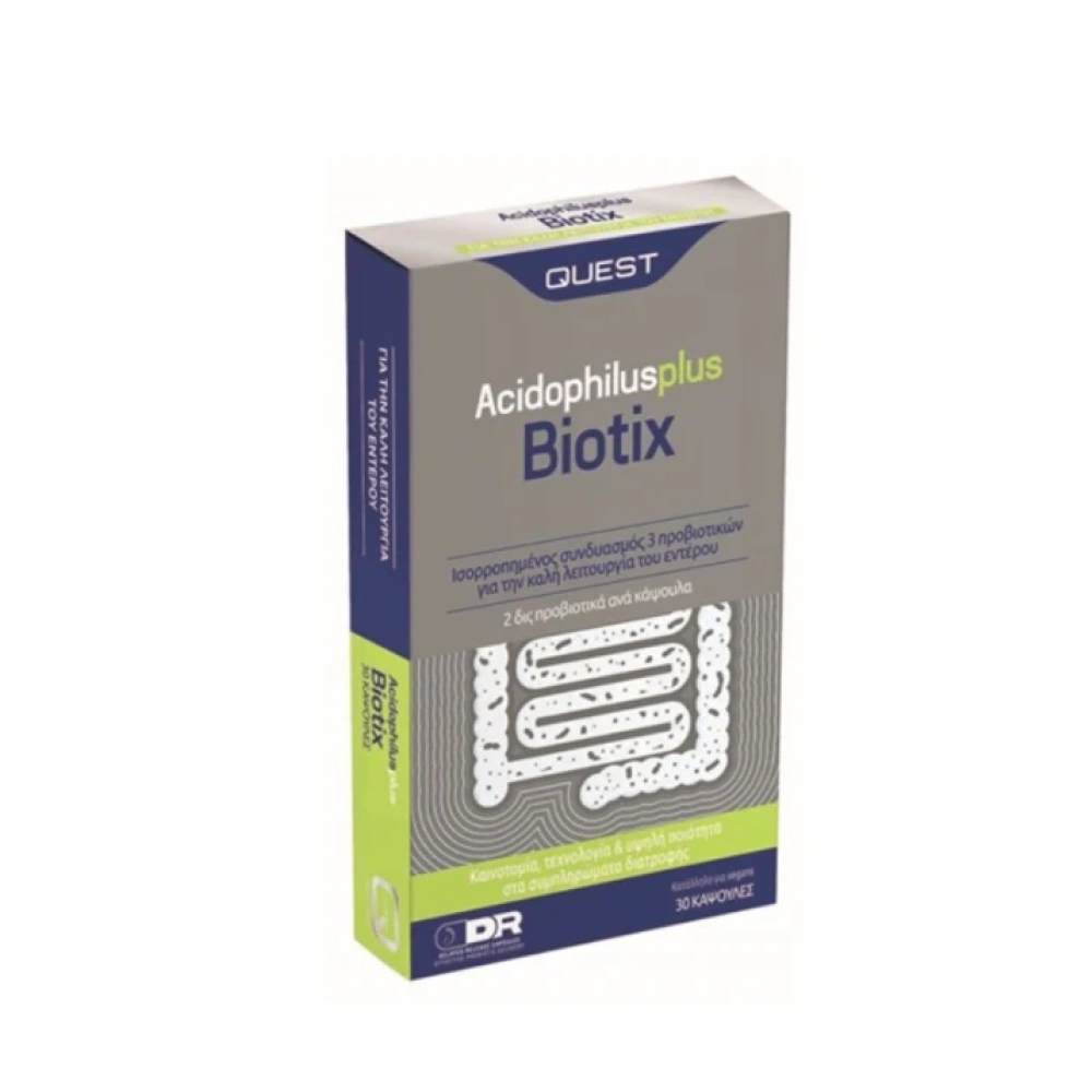 Quest ACIDOPHILUS PLUS BIOTIX providing 2 billion probiotic bacteria, 30 caps