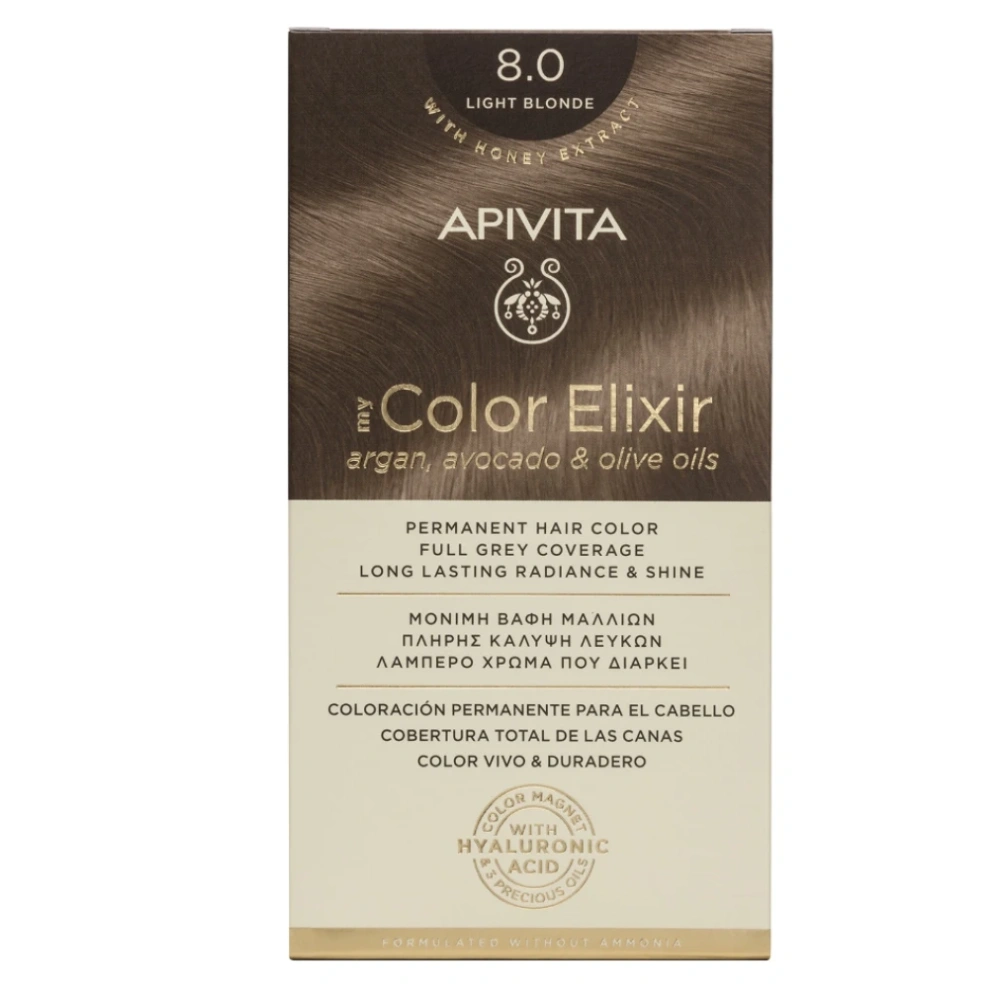 Apivita My Color Elixir kit Μόνιμη Βαφή Μαλλιών 8.0 ΞΑΝΘΟ ΑΝΟΙΧΤΟ