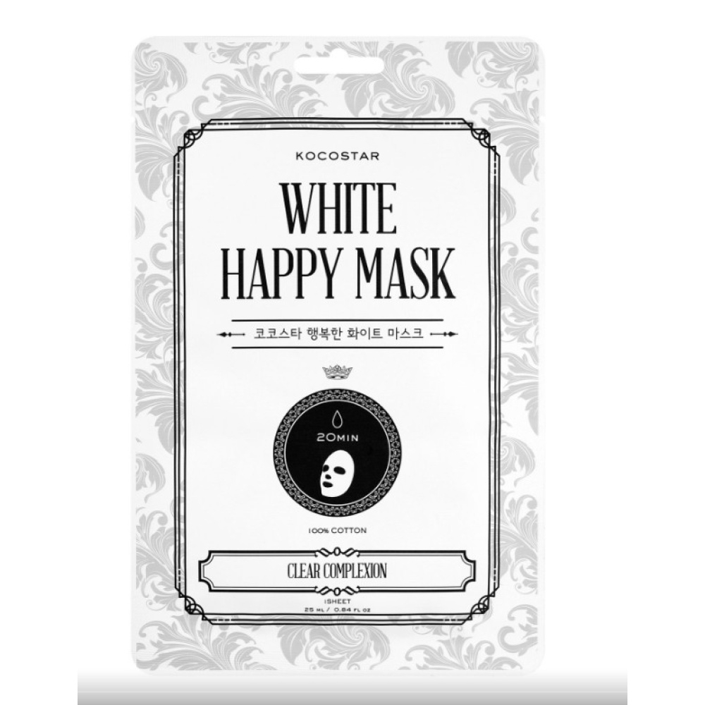 KOCOSTAR WHITE HAPPY MASKΕμποτισμένη μάσκα προσώπου με νιασιναμίδη για λάμψη