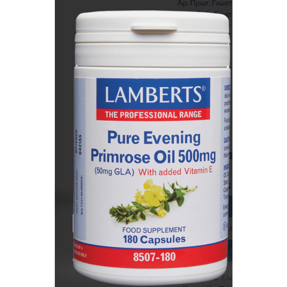 LAMBERT'S Pure Evening Primrose Oil 500mg Έλαιο Νυχτολούλουδου των 500mg με προσθήκη Βιταμίνης Ε